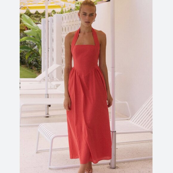Runaway The Label Seven Wonders Locklea Midi Dress Jaffa Basque Waist Cotton - Picture 1 of 14
